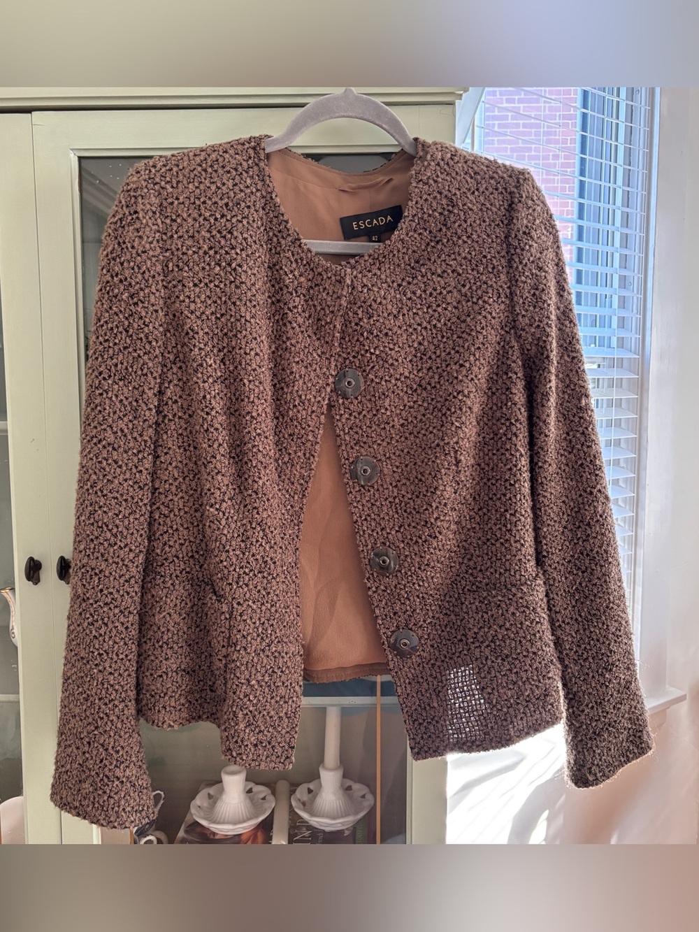 Escada Boucle Brown Virgin Wool Silk Blend Jacket